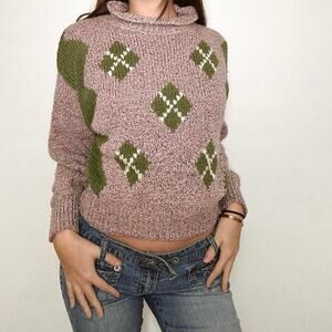 Super cute twee pink and green argyle sweater